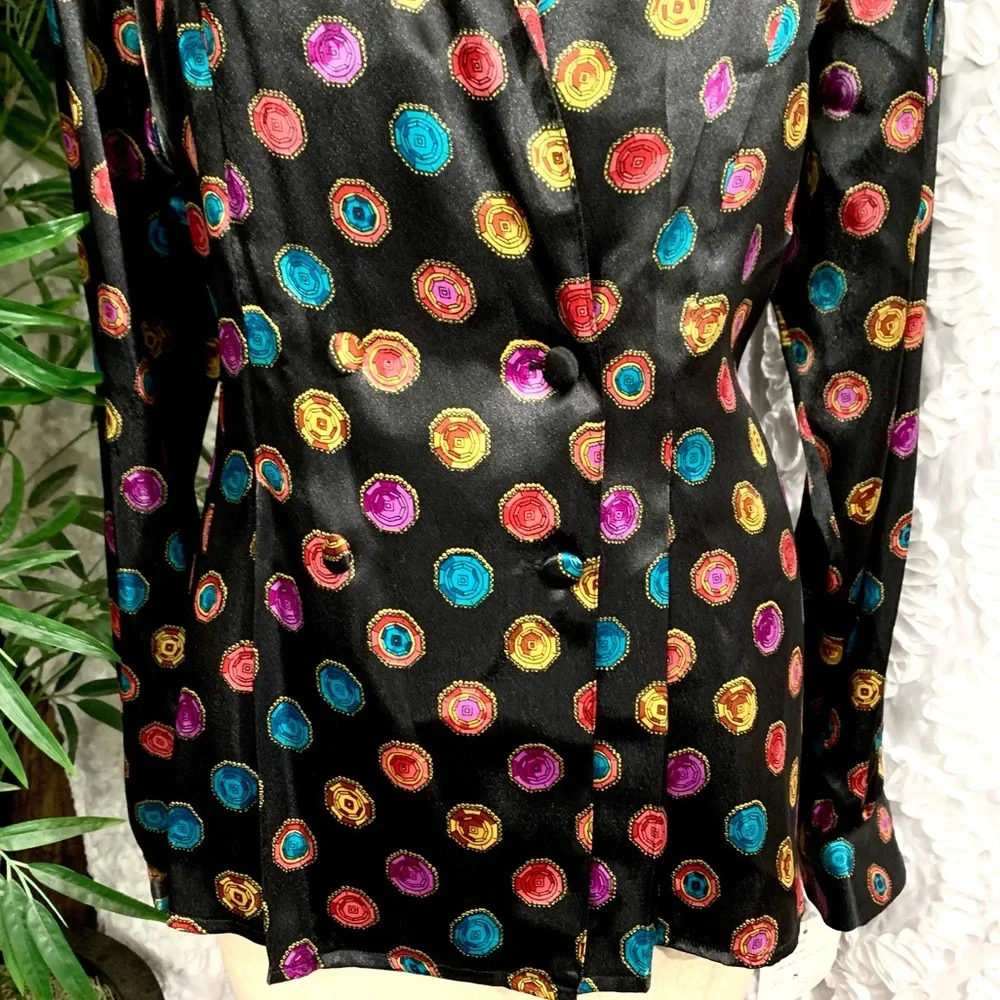 NWT Vintage “Notations” multi color gems on black print long sleeve blouse- 8 - Picture 9 of 12